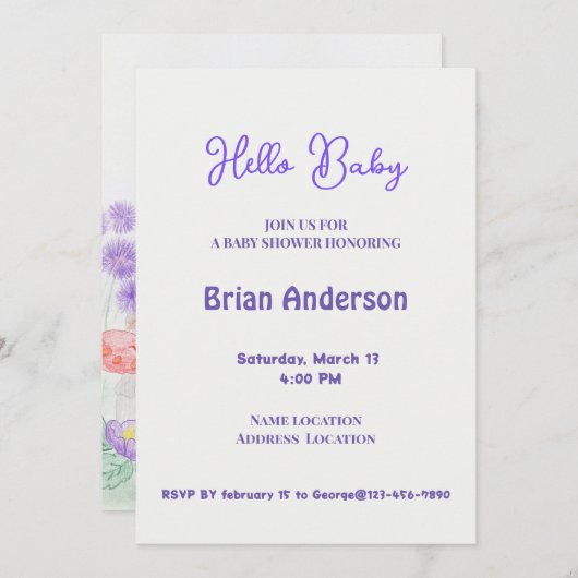 Invitation Custom Kids Artwork, deux mignonnes souris, fleurs (Devant / Derrière)