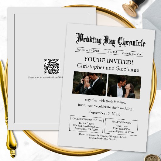 Invitation Custom Minimalist Modern Script Newspaper Wedding