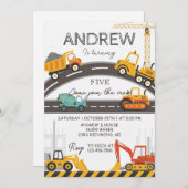 Invitation Custom Modern Construction Birthday card (Devant / Derrière)