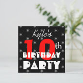 Invitation Custom Modern Kid's 10th Birthday Red and Black V8 (Debout devant)