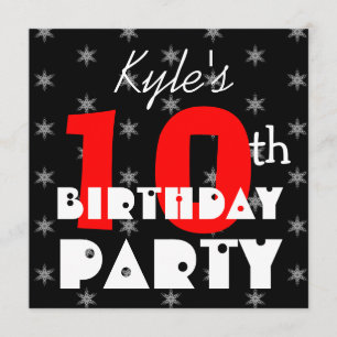 Invitation Custom Modern Kid's 10th Birthday Red and Black V8
