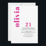 Invitation Custom Modern Pink 21e anniversaire<br><div class="desc">Présentation de l'Invitation 21st Birthday Pink personnalisée, une façon élégante et contemporaine de célébrer une étape majeure dans la vie. Cette élégante invitation présente une typographie simple mais sophistiquée, capturant parfaitement l'excitation et le glamour de l'âge 21. Avec son design rose chic, c'est la façon idéale d'annoncer votre entrée dans...</div>