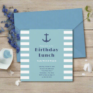 Invitation Custom Modern Stripe Nautique Anniversaire Déjeune