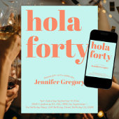 Invitation Custom Modern Turquoise Hola Quarante 40e annivers