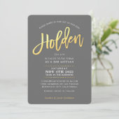 Invitation CUSTOM moderne Bar Mitzvah gris faux or HOLDEN (Debout devant)