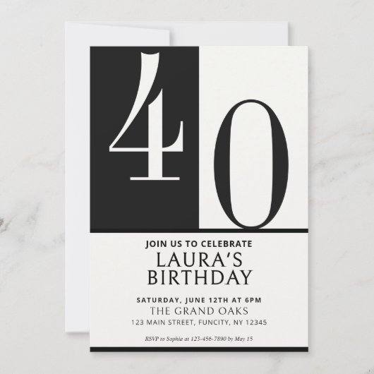 Invitation Custom Name & Age Birthday Invite, Black and White (Devant)