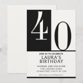 Invitation Custom Name & Age Birthday Invite, Black and White (Devant / Derrière)
