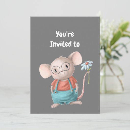 Invitation Custom Name Age Birthday Party Mouse (Debout devant)