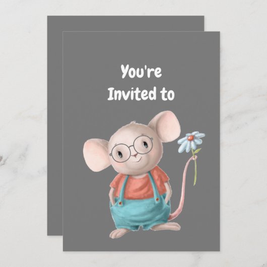 Invitation Custom Name Age Birthday Party Mouse (Devant / Derrière)