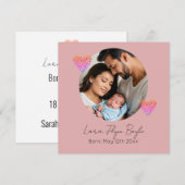 Invitation "Custom new Baby Girl - Pink Heart & Photo" (Devant / Derrière)