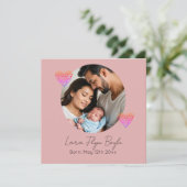 Invitation "Custom new Baby Girl - Pink Heart & Photo" (Debout devant)