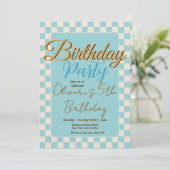 Invitation Custom Pastel Blue Checkered Birthday Party (Debout devant)