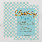 Invitation Custom Pastel Blue Checkered Birthday Party (Devant / Derrière)