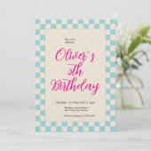 Invitation Custom Pastel Blue Checkered Birthday Party (Debout devant)