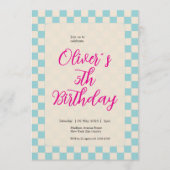 Invitation Custom Pastel Blue Checkered Birthday Party (Devant)