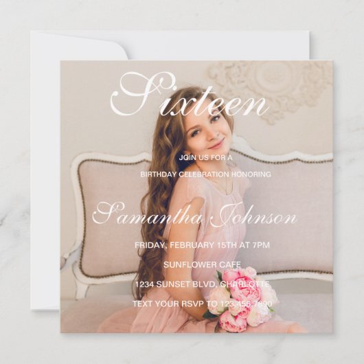 Invitation Custom photo 16th Birthday card - Personalised (Devant)