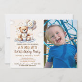 Invitation Custom Photo 3rd Birthday Invite – Bear on a Cloud (Devant)