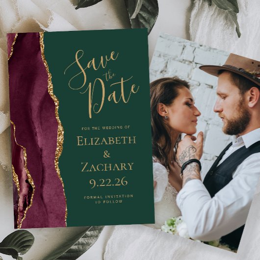 Invitation Custom Photo Agate Burgundy Green Save the Date