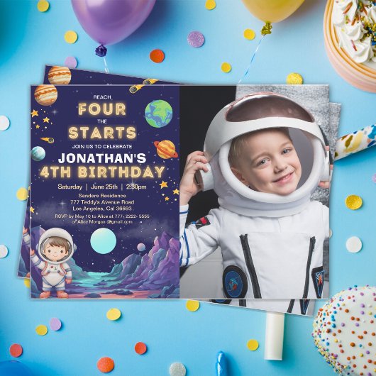 Invitation Custom Photo Astronaut 4th Birthday Boy