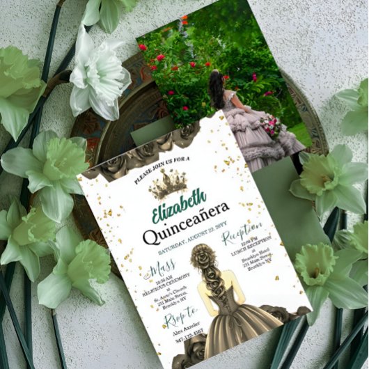 Invitation Custom Photo Emerald Green Quinceañera Invite