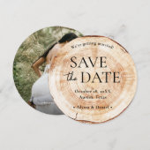 Invitation Custom Photo Wood Slice Rustic Wedding (Devant / Derrière)