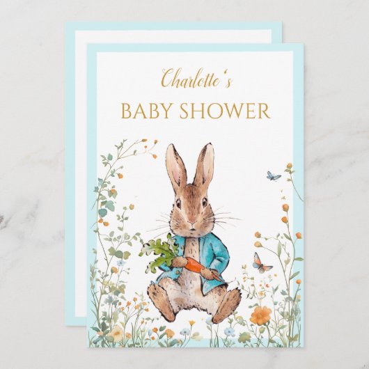 Invitation Custom Pierre le Baby shower lapin (Devant / Derrière)
