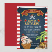 Invitation Custom Pirate Birthday Party Treasure Map for boy (Devant / Derrière)