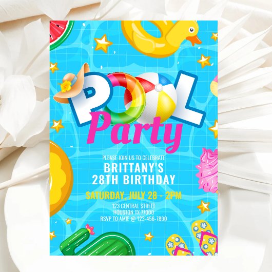 Invitation Custom Pool Party Birthday Summer Birthday Party