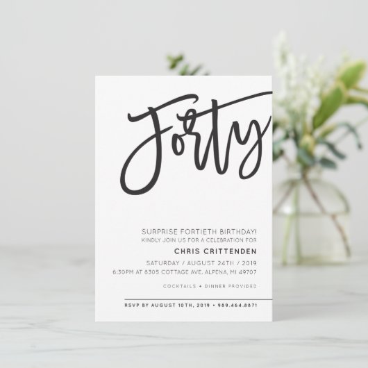 Invitation CUSTOM QUARANTE fête d'anniversaire moderne pour C (Debout devant)