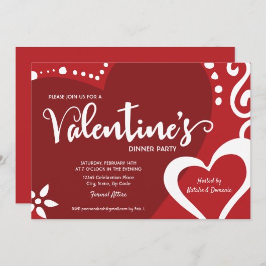 Invitation Custom Red Valentine dîner soirée (Devant / Derrière)