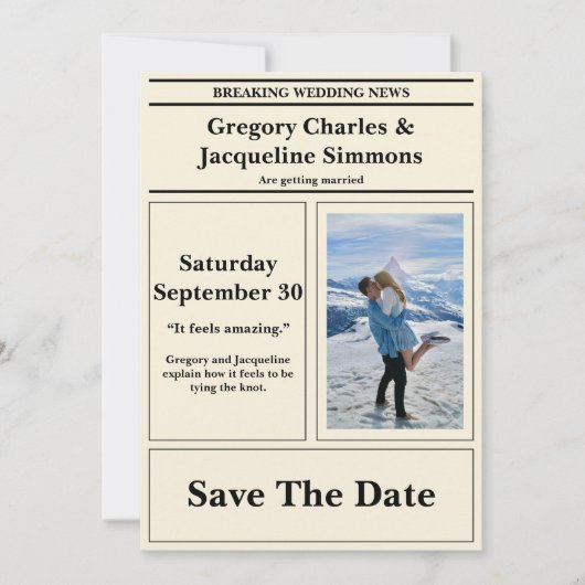Invitation Custom Retro Mariage Journal Photo Enregistrer La  (Devant)