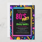 Invitation Custom Retro Neon 80's Birthday Party (Devant)