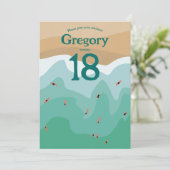 Invitation Custom Retro Surfing Ocean 18e anniversaire (Debout devant)