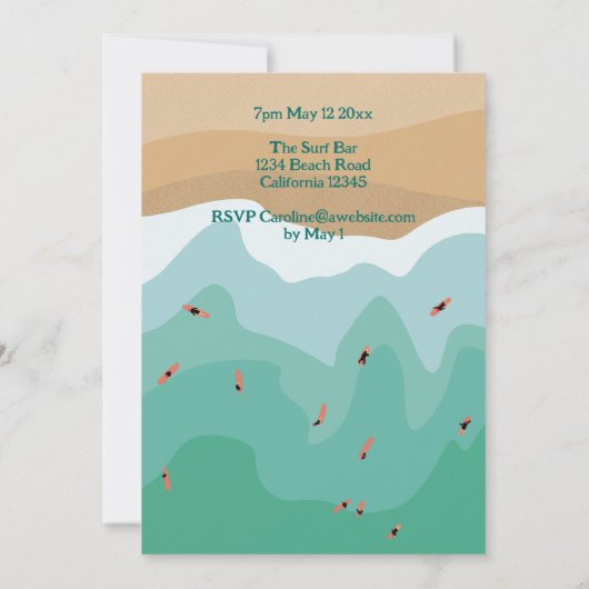 Invitation Custom Retro Surfing Ocean 21e anniversaire (Dos)