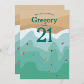 Invitation Custom Retro Surfing Ocean 21e anniversaire (Devant / Derrière)