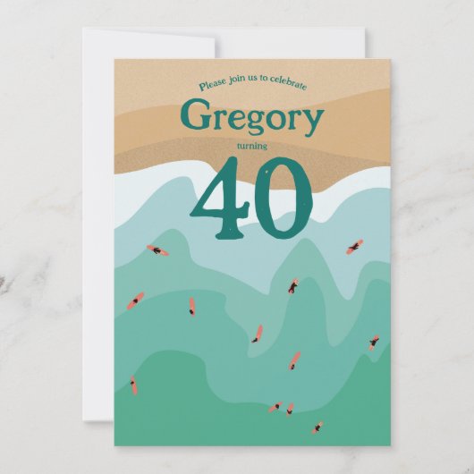 Invitation Custom Retro Surfing Ocean 40e anniversaire (Devant)