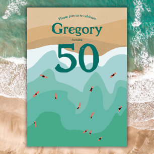 Invitation Custom Retro Surfing Ocean 50e anniversaire