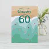 Invitation Custom Retro Surfing Ocean 60e anniversaire (Debout devant)