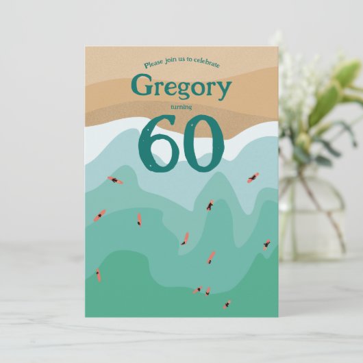Invitation Custom Retro Surfing Ocean 60e anniversaire (Debout devant)