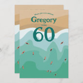 Invitation Custom Retro Surfing Ocean 60e anniversaire (Devant / Derrière)