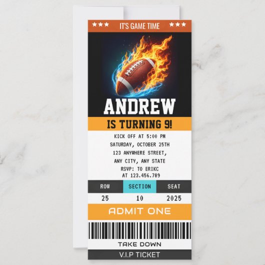 Invitation Custom Rugby Birthday Ticket (Devant)