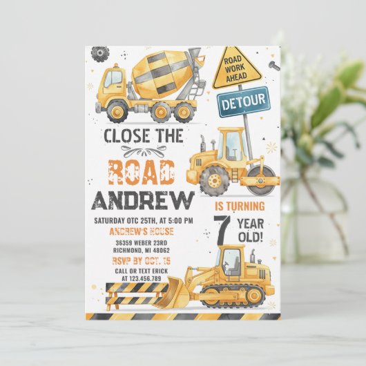 Invitation Custom Simple Construction Crew Birthday Celebrate (Debout devant)