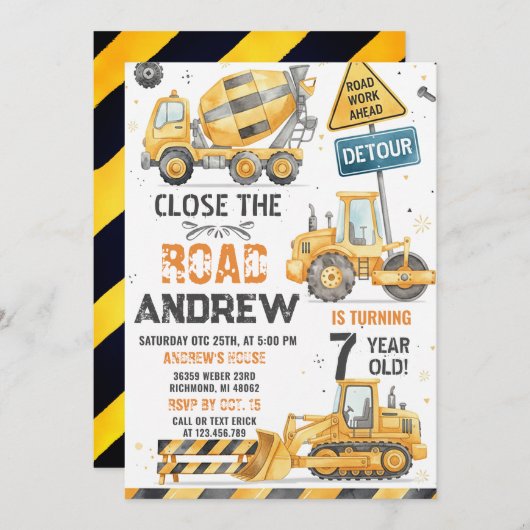 Invitation Custom Simple Construction Crew Birthday Celebrate (Devant / Derrière)