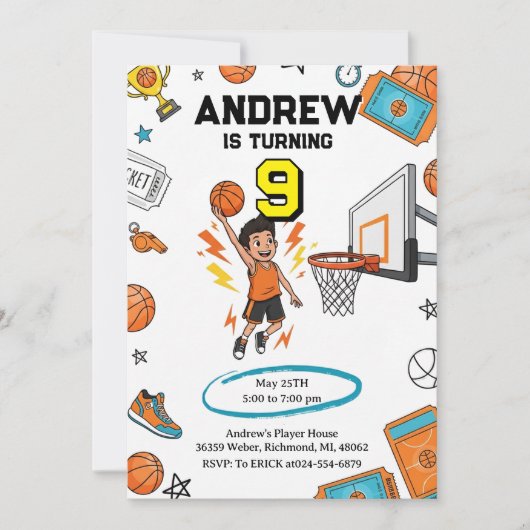 Invitation Custom Sport Basketball Birthday (Devant)