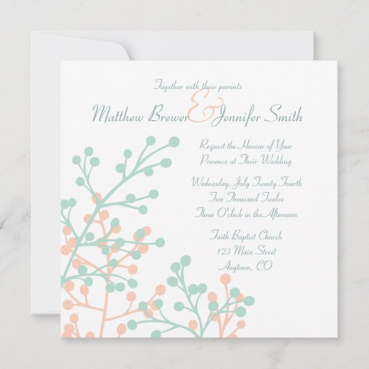 Invitation Custom Square Rustic Floral Wedding Invite (Devant)