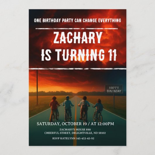 Invitation Custom Stranger Birthday Party Invite Funny Kids (Devant)