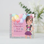 Invitation Custom Sweet 16 Caricature with Balloons and Glam (Debout devant)