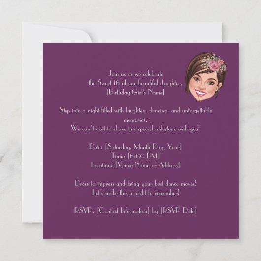 Invitation Custom Sweet 16 Caricature with Balloons and Glam (Dos)
