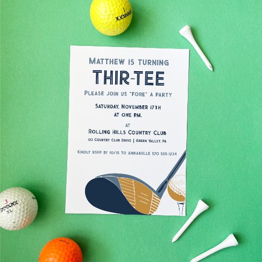 Invitation Custom Thir-Tee Par-Tee Golf Themed Birthday