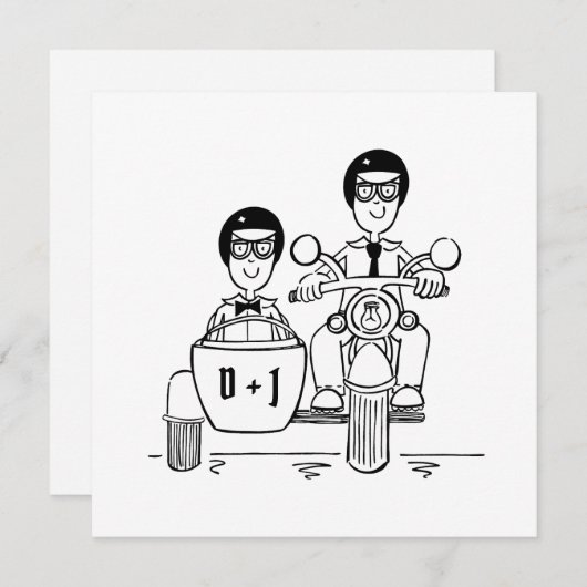 Invitation Custom Two Grooms Motorbike et Mariage Sidecar (Devant / Derrière)